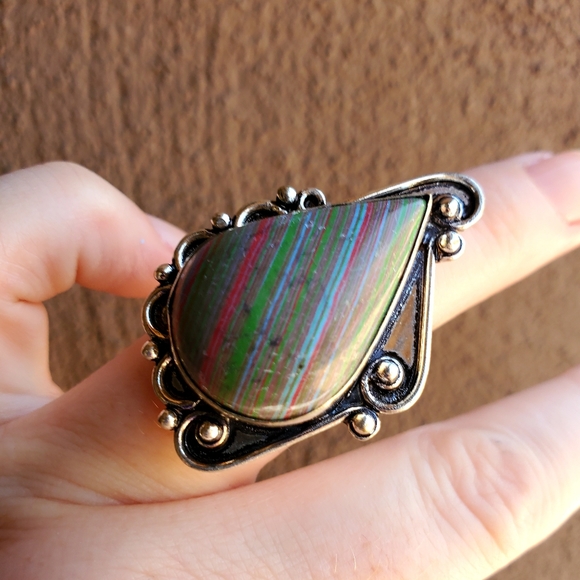 New Oversized Mosaic Jasper 925 Silver Ring. - Picture 6 of 16